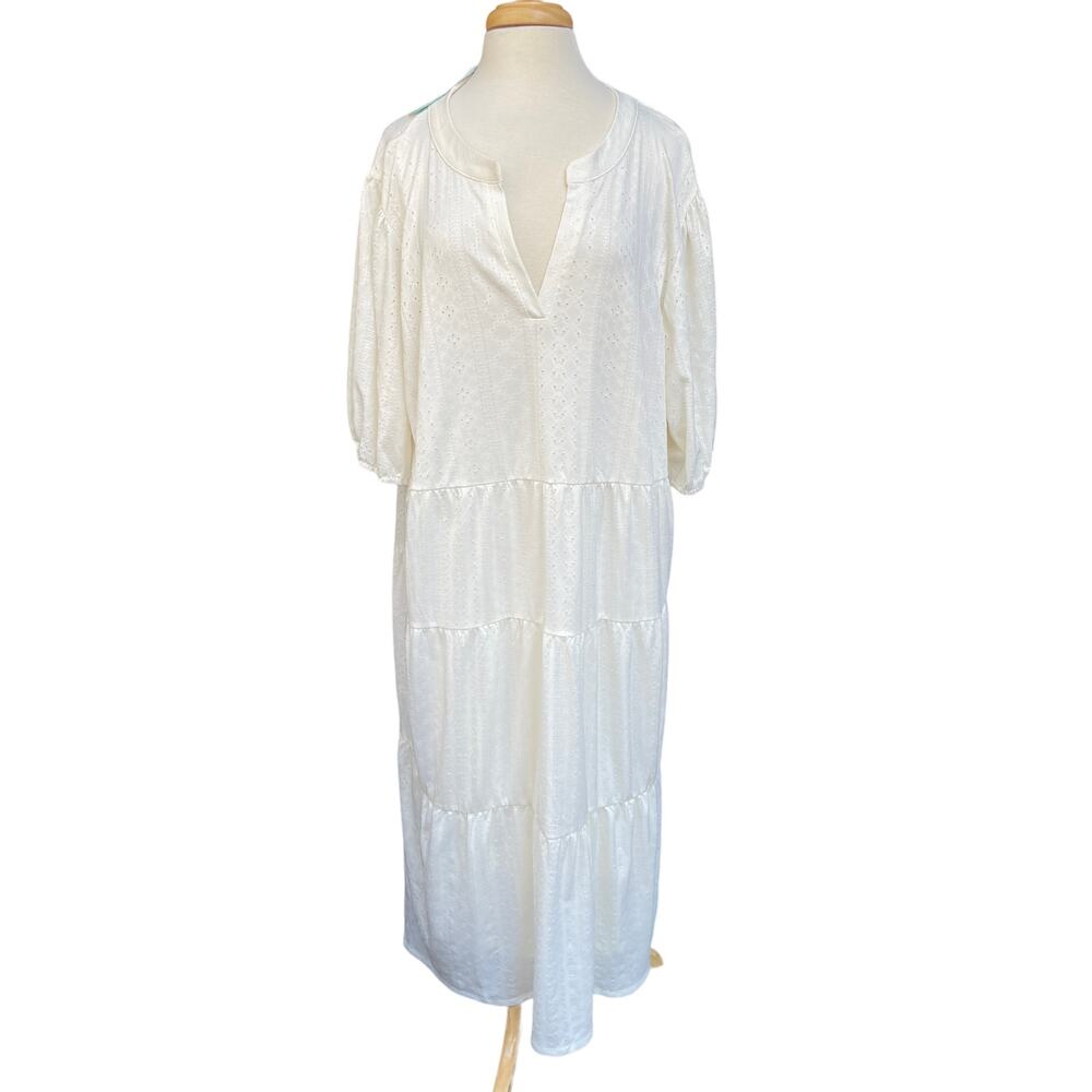 Bobeau Brynn Tiered Shirt Dress Women's Size 2X White Eyelet Short Sleeve New - Picture 5 of 14